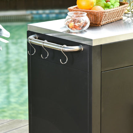 Kitchen trolley with wheels and cabinet, Black, 86x50x86.5 cm