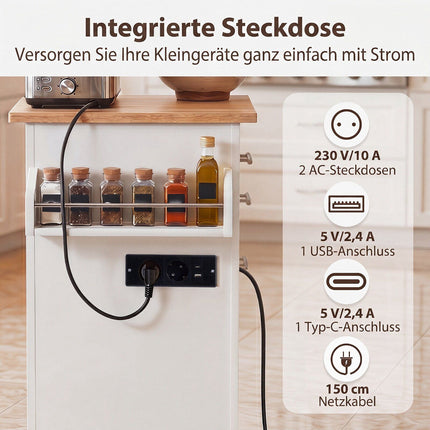 Kitchen Trolley with Drawer, Spice Rack, Towel Holder