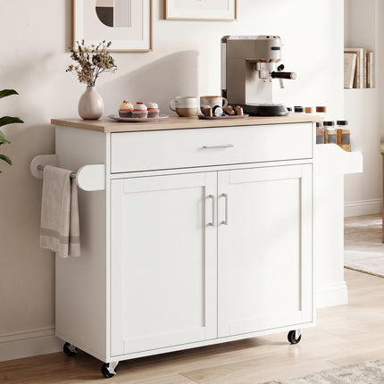 Kitchen Trolley with Drawer, Spice Rack, Towel Holder
