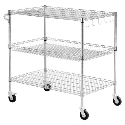 Kitchen Utility Cart, 3-Tier Steel Wire, 1000 lb