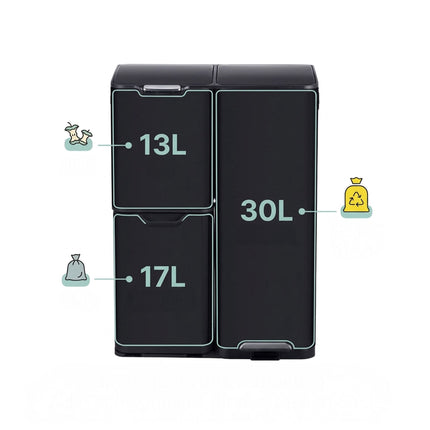 Kitchen Waste Bin, 3-Compartment Steel, Soft-Close