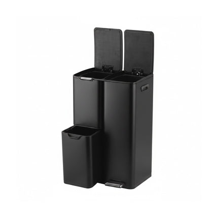 Kitchen Waste Bin, 3-Compartment Steel, Soft-Close