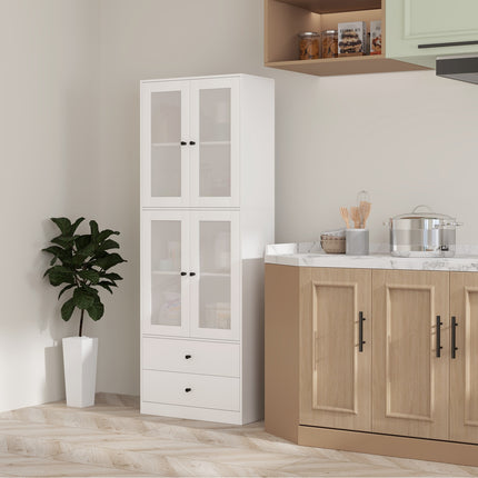 White tall kitchen cabinet, adjustable shelves, drawer