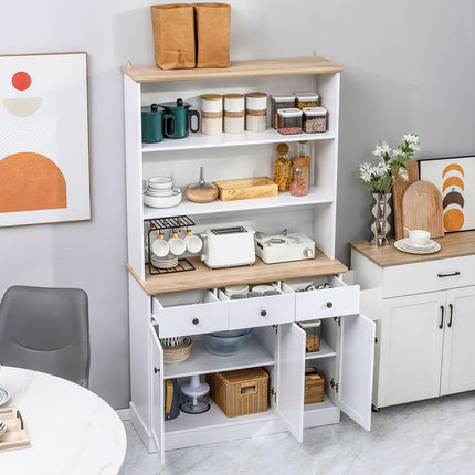 Tall white kitchen cabinet with drawers & shelves, 101x39x180.5 cm