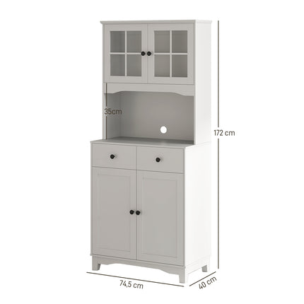 White kitchen cabinet with microwave shelf & storage