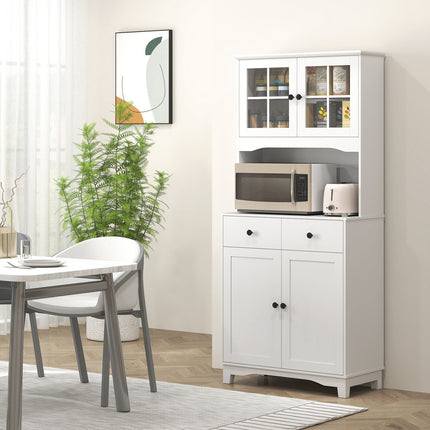 White kitchen cabinet with microwave shelf & storage