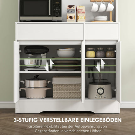 Kitchen Cabinet with Countertop, 6 Doors, 2 Drawers, White