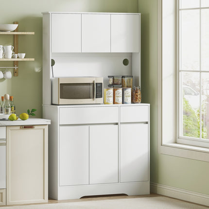 Kitchen Cabinet with Countertop, 6 Doors, 2 Drawers, White