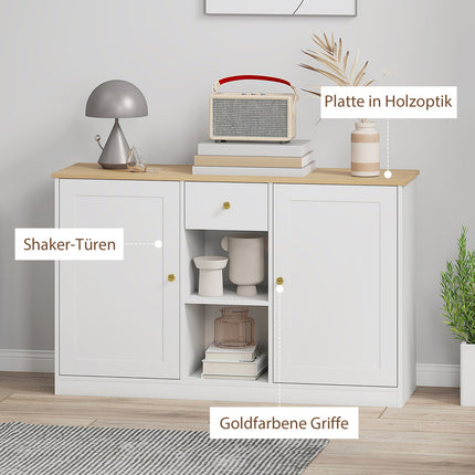 White Sideboard with Drawer and Shelves, 120cm