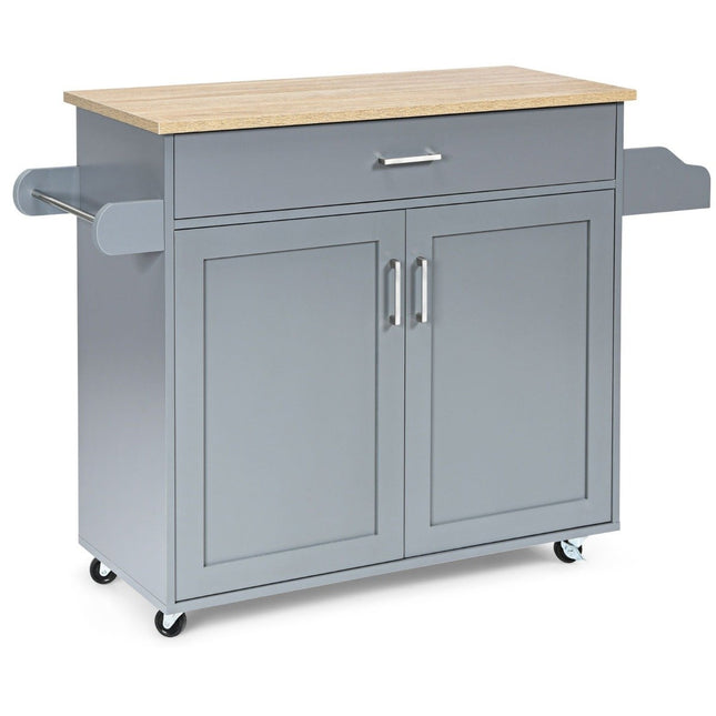 Kitchen island cart rolling storage cart large cabinet 116 x 40 x 85 cm gray + natural