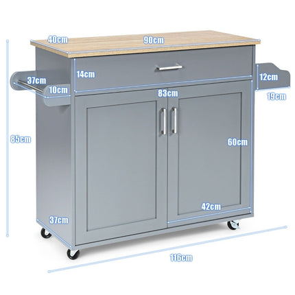 Kitchen island cart rolling storage cart large cabinet 116 x 40 x 85 cm gray + natural