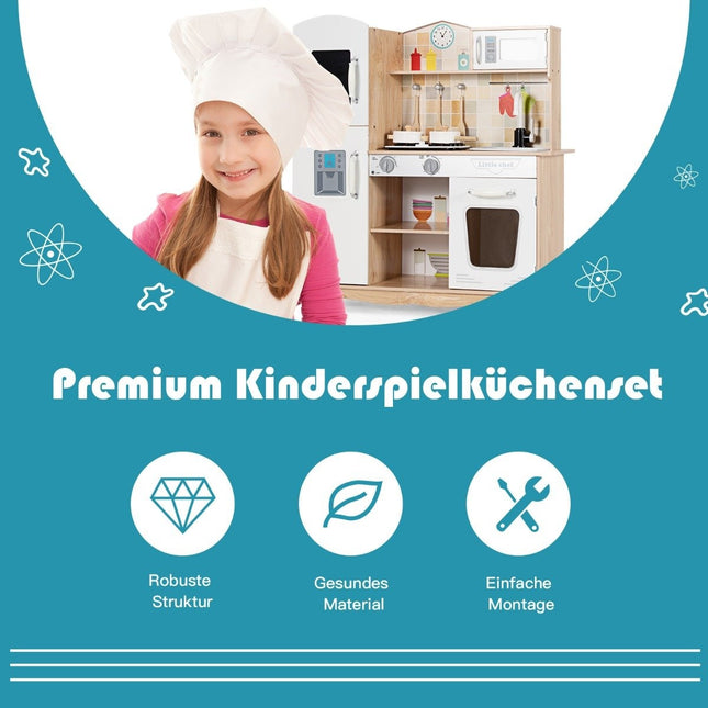 Kitchen play set for children children's kitchen made of wood 81 x 29 x 88.5 cm white + natural