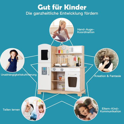 Kitchen play set for children children's kitchen made of wood 81 x 29 x 88.5 cm white + natural
