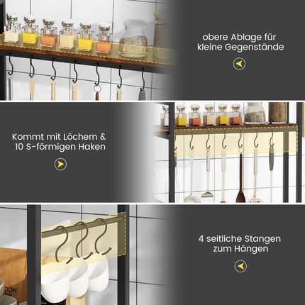 Kitchen shelf, standing shelf with sockets, 5 tiers, microwave shelf with shelves, 107 x 37 x 160 cm, rustic brown