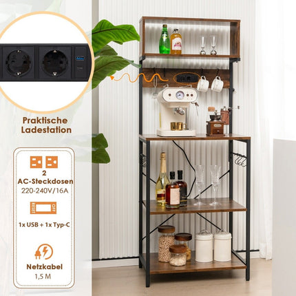 Kitchen shelf with socket & open shelves & 10 hanging hooks, standing shelf, microwave shelf