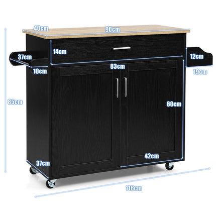 Kitchen trolley kitchen island with drawer and height-adjustable shelf 116 x 40 x 85 cm black + natural