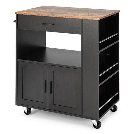 Kitchen trolley rolling serving cart with 3 spice racks 82 x 46 x 92 cm black