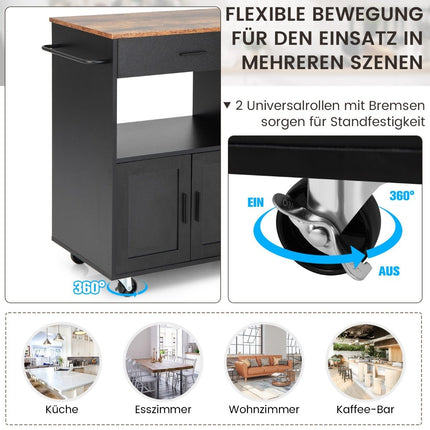 Kitchen trolley rolling serving cart with 3 spice racks 82 x 46 x 92 cm black