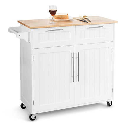 Kitchen trolley rolling serving trolley with drawers and cupboards 94 x 45.5 x 94.5 cm white