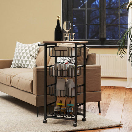 Oak kitchen trolley with steel baskets & worktop