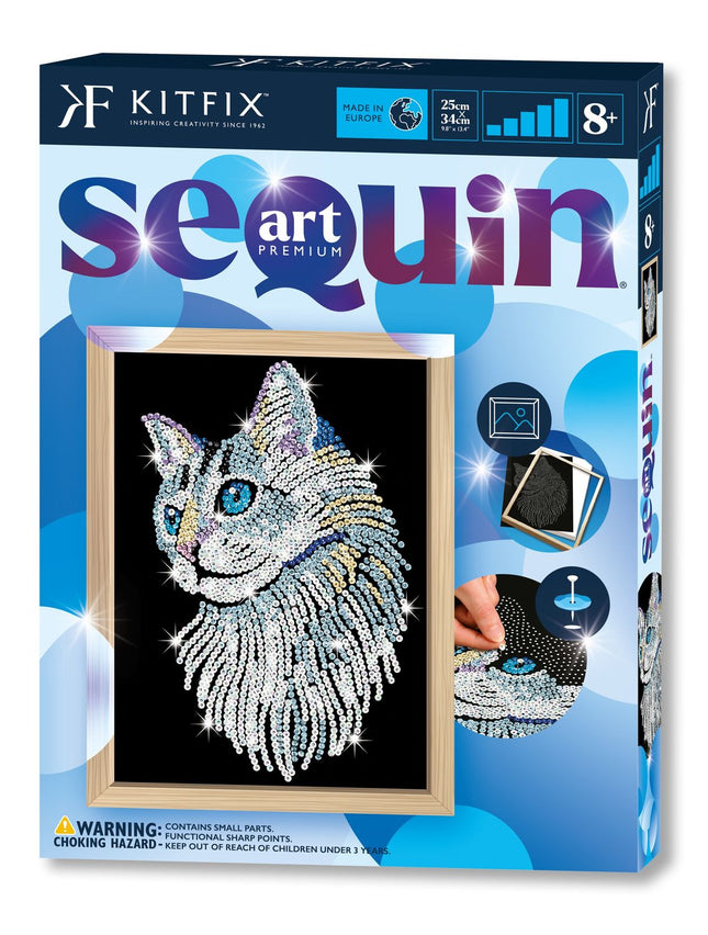 Kitfix Diy Set Sequin Art Blue Premium White Cat