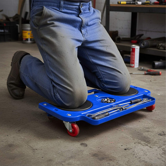 Knieroller met gereedschapsbak voor vloerwerkzaamheden