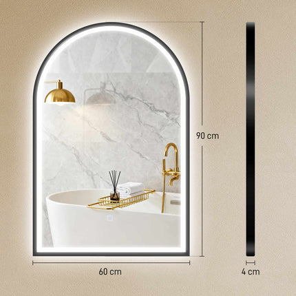 LED Bathroom Mirror 60x90 cm, Front & Backlit, Black