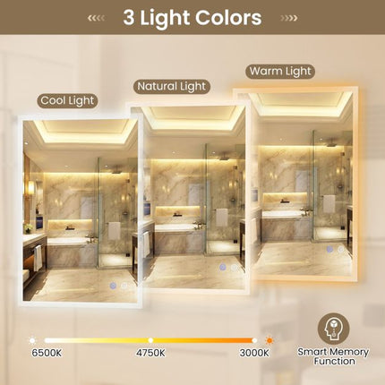 LED Bathroom Mirror 70x50cm, Anti-Fog, Dimmable