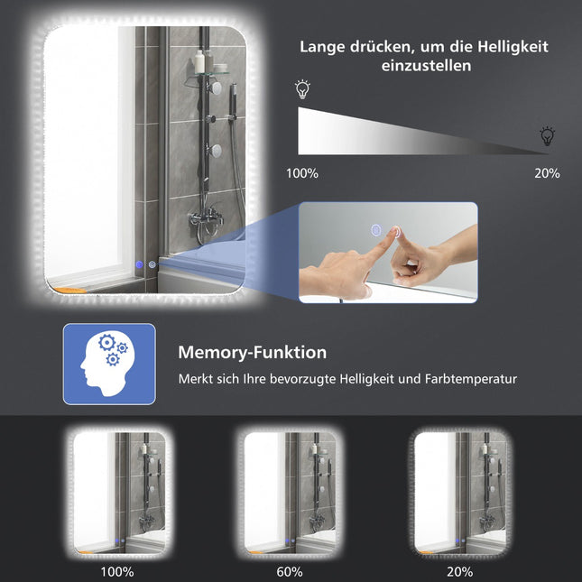 LED Bathroom Mirror 80 x 60 cm, Dimmable, Anti-Fog