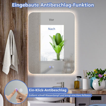 LED Bathroom Mirror 80 x 60 cm, Dimmable, Anti-Fog