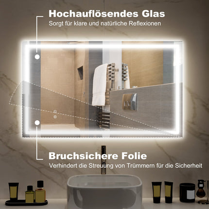 LED Bathroom Mirror – Adjustable Brightness, Anti-Fog, 100x60 cm