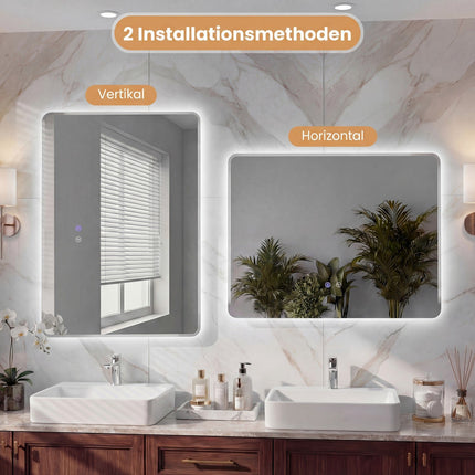 LED Bathroom Mirror with 3-Color Lights, Anti-Fog, 80x60 cm