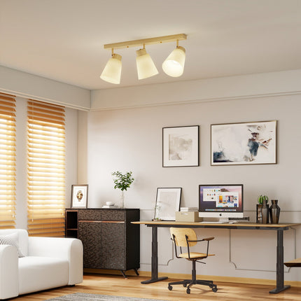 LED Ceiling Light, 40W, Adjustable Heads, E27 Sockets, Wood Finish