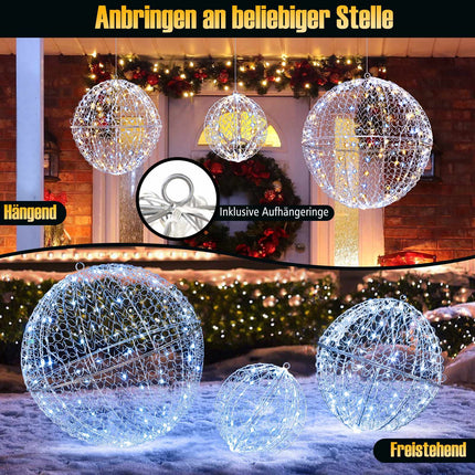 LED Christmas Ball Set, 3 Sizes, 435 LEDs, Outdoor Hanging