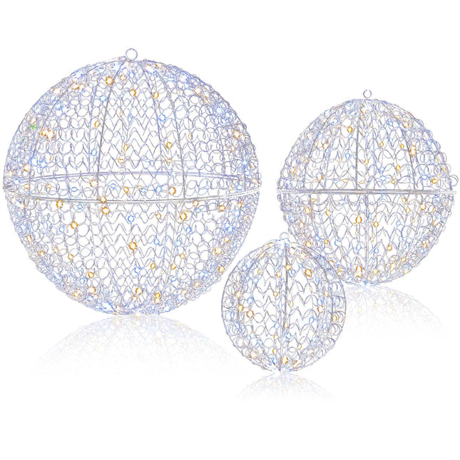 LED Christmas Ball Set, 3 Sizes, 435 LEDs, Outdoor Hanging
