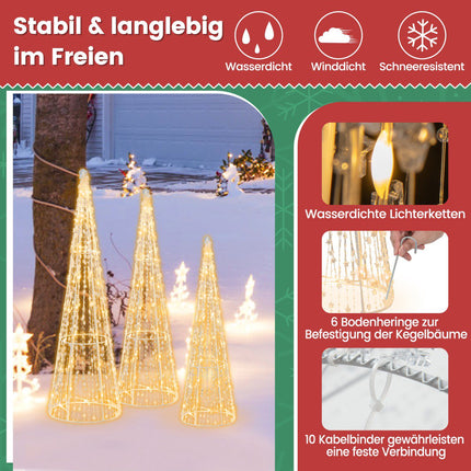 LED Christmas Cone Trees Set, 3-Piece, 90 Warm White