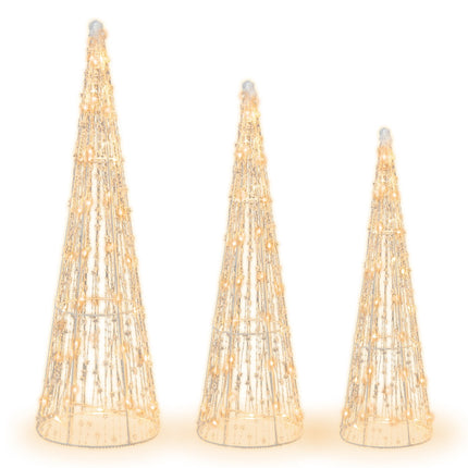 LED Christmas Cone Trees Set, 3-Piece, 90 Warm White