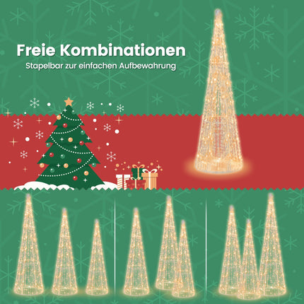 LED Christmas Cone Trees Set, 3-Piece, 90 Warm White