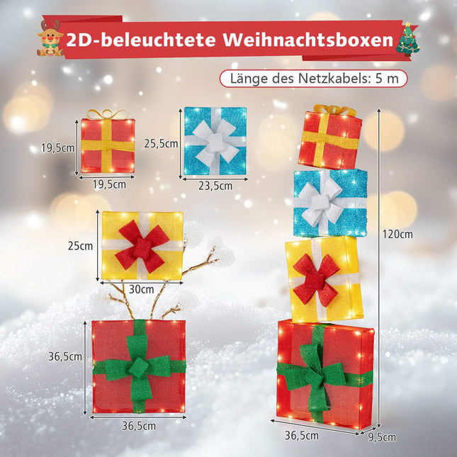 LED Christmas Gift Box Set – 4 Multicolor Lighted Boxes