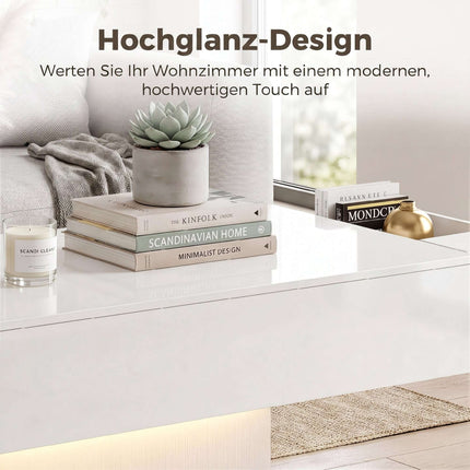 LED Coffee Table, RGB, High Gloss White, 2 Drawers