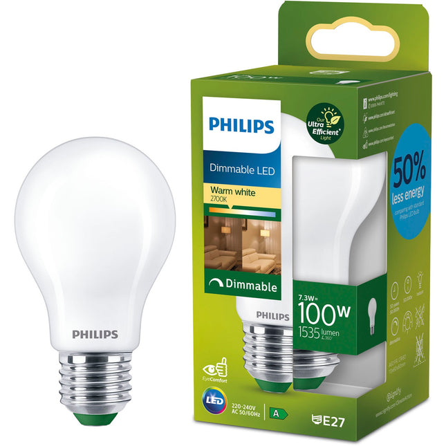 LED E27 Normal A60 7.3W (100W) Frosted 1535lm Dimmable 2700K Energy class A