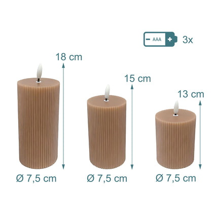 LED Flameless Real-Wax Candles, Flickering Flame, Set of 3