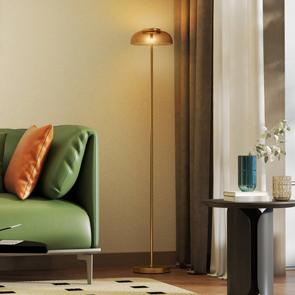 LED Floor Lamp, 3000K Warm Light, Brass Finish, Foot Switch