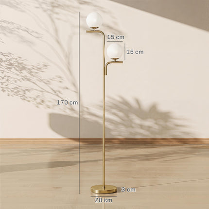 LED Floor Lamp, 3 Color Temps, Glass Globes, Gold