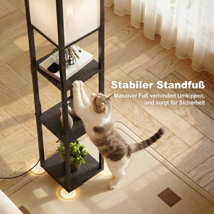 LED Floor Lamp With 3 Shelves, Dimmable, USB, Outlet, Black