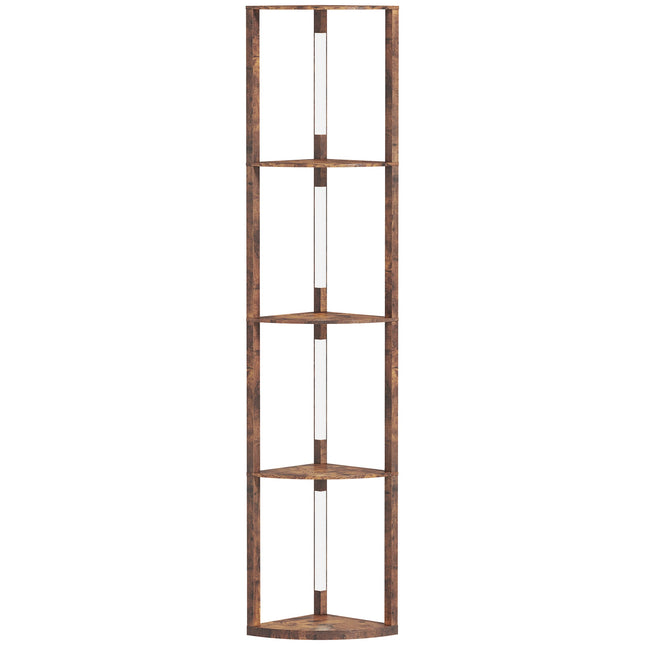 LED Floor Lamp With Shelves, Rustic Brown, Foot Switch, Dimmable