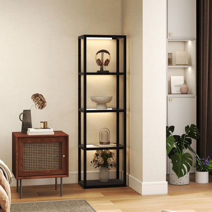 LED Floor Lamp with 4-Tier Glass Shelves, Foot Switch