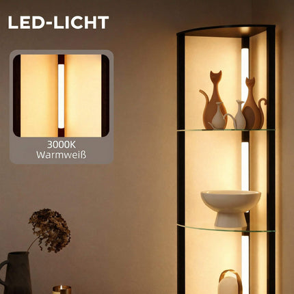 LED Floor Lamp with Shelves, Adjustable Brightness, Black