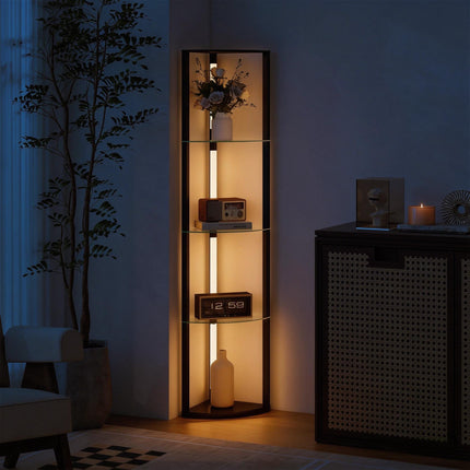 LED Floor Lamp with Shelves, Adjustable Brightness, Black