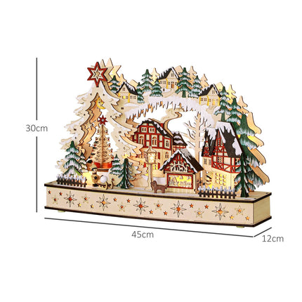 LED-Lit Wooden Christmas Village – 20 Lights, 45x12x30 cm